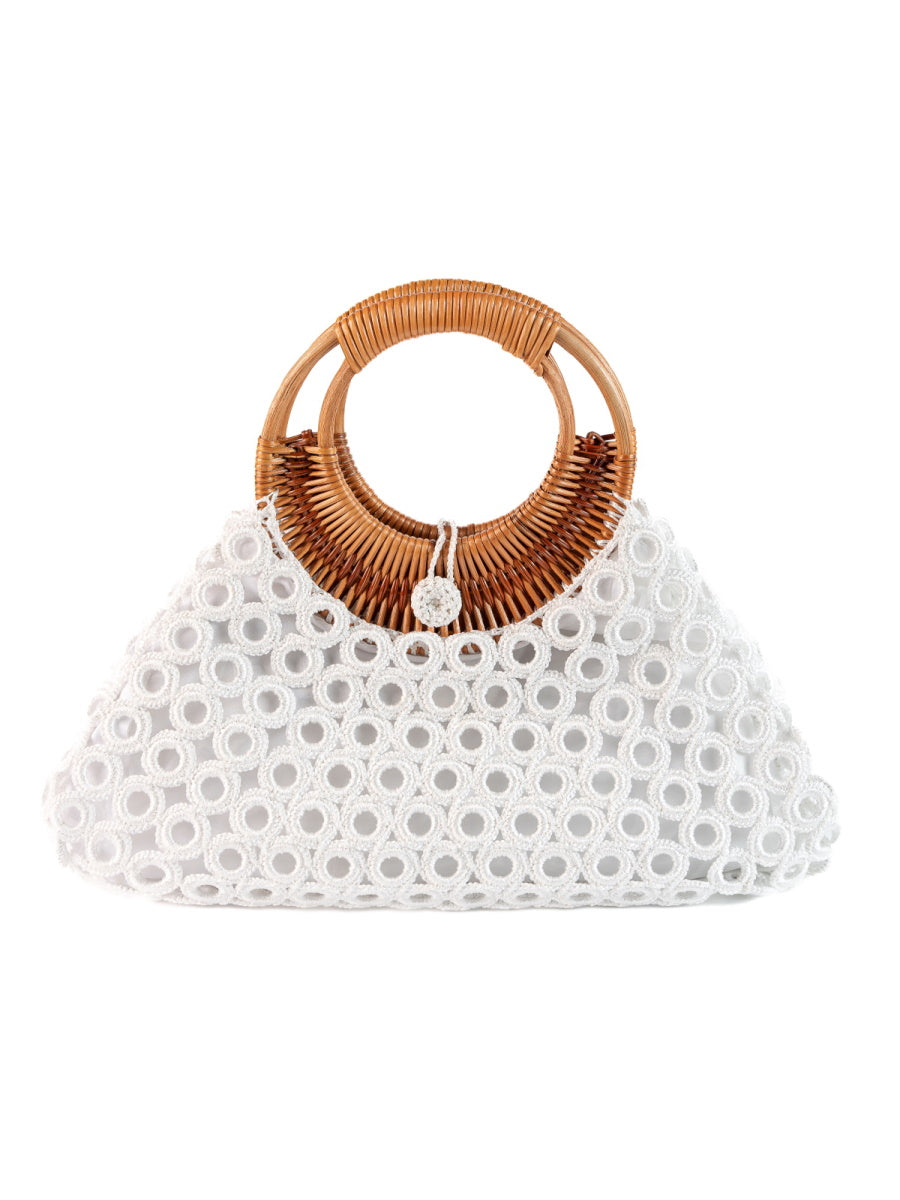 ENRICO VERSARI borsa a mano in tessuto "Madame" Bianco CROCHET.WHITE
