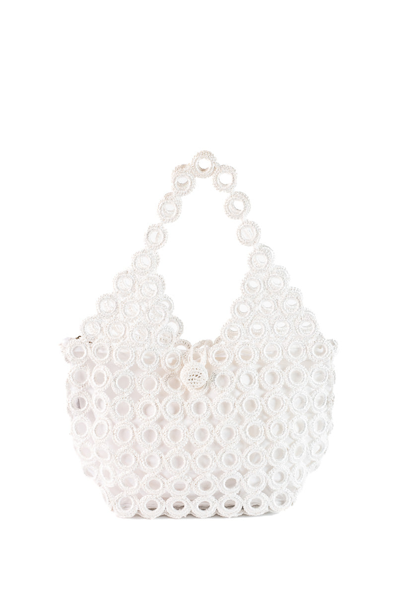 ENRICO VERSARI borsa a spalla in tessuto "Madame" Bianco CROCHET/M.WHITE