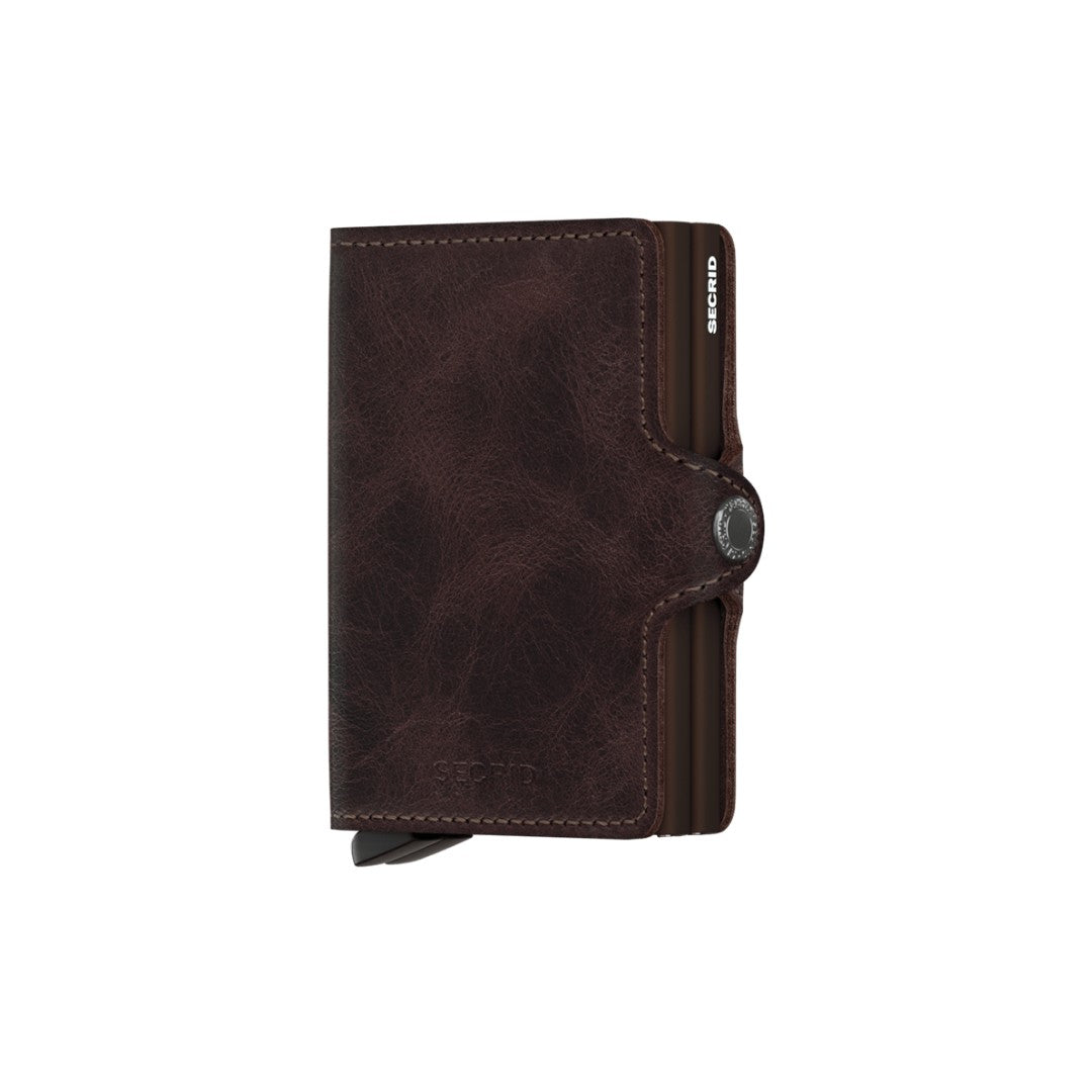 Secrid portafogli compatto in alluminio e pelle "Twinwallet Vintage" Marrone TV.CHOCOLATE