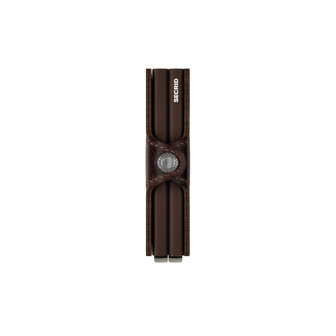 Secrid portafogli compatto in alluminio e pelle "Twinwallet Vintage" Marrone TV.CHOCOLATE