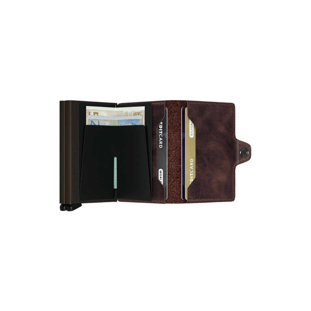 Secrid portafogli compatto in alluminio e pelle "Twinwallet Vintage" Marrone TV.CHOCOLATE