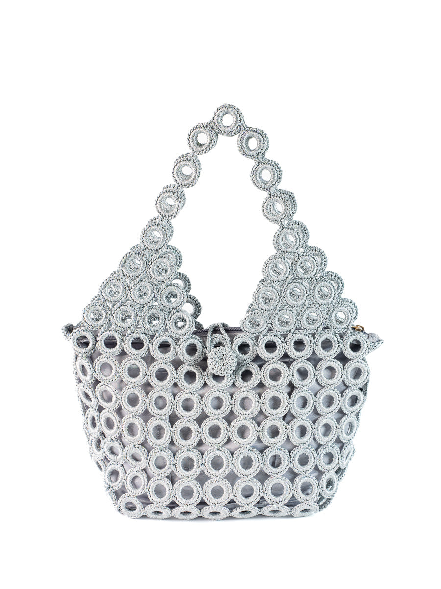 ENRICO VERSARI borsa a spalla in tessuto "Madame" Grigio CROCHET/M.SKY BLU