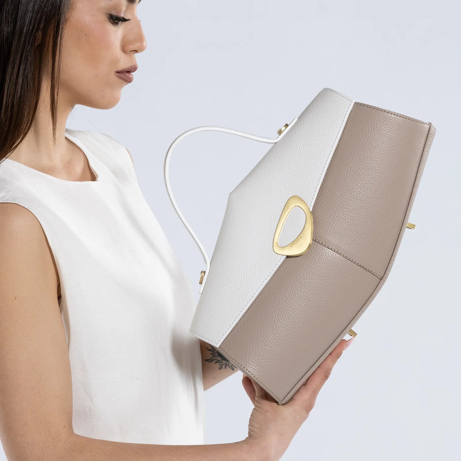 Arcadia borsa a mano in pelle "Calipso" Multicolor 4187 BIC.BIANCO/AVANO