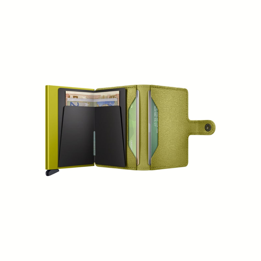 Secrid portafogli compatto in alluminio e pelle "Miniwallet Crisple" Lime MC.LIME