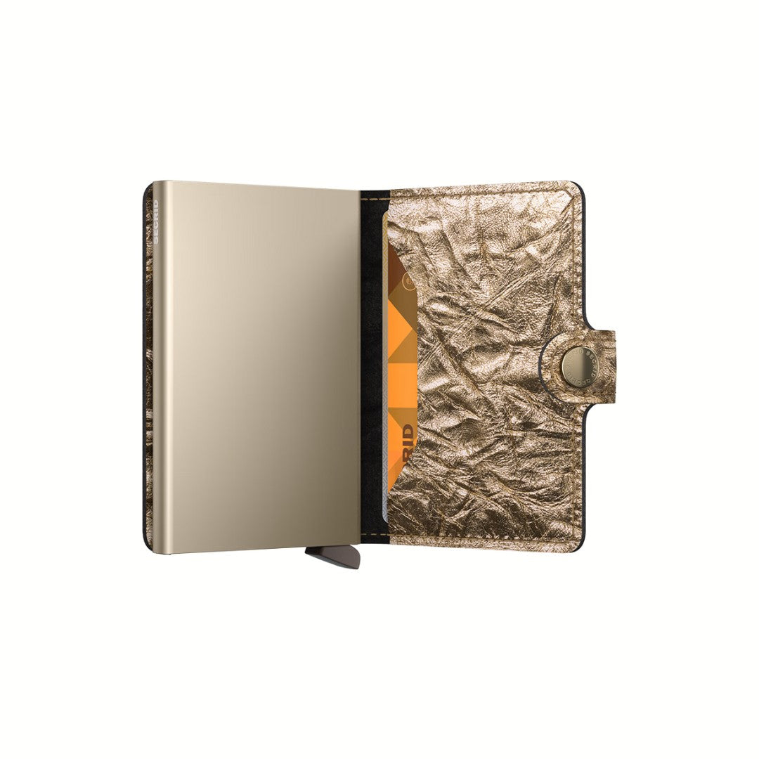 Secrid portafogli compatto in alluminio e pelle "Miniwallet Crunch" Oro MCR.GOLD