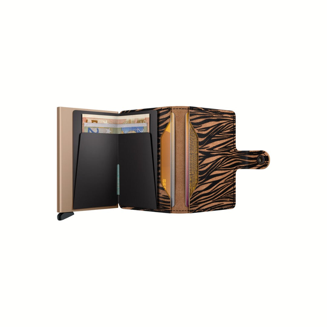 Secrid portafogli compatto in alluminio e pelle "Miniwallet Zebra" Animalier MZE.BEIGE