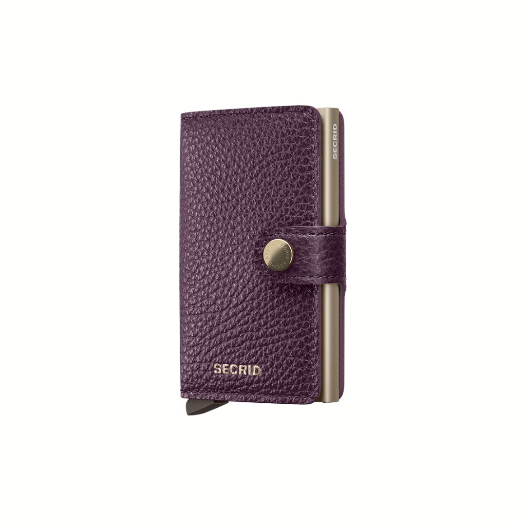 Secrid portafogli compatto in alluminio e pelle "Miniwallet Pebble" Viola MPE.GRAPE