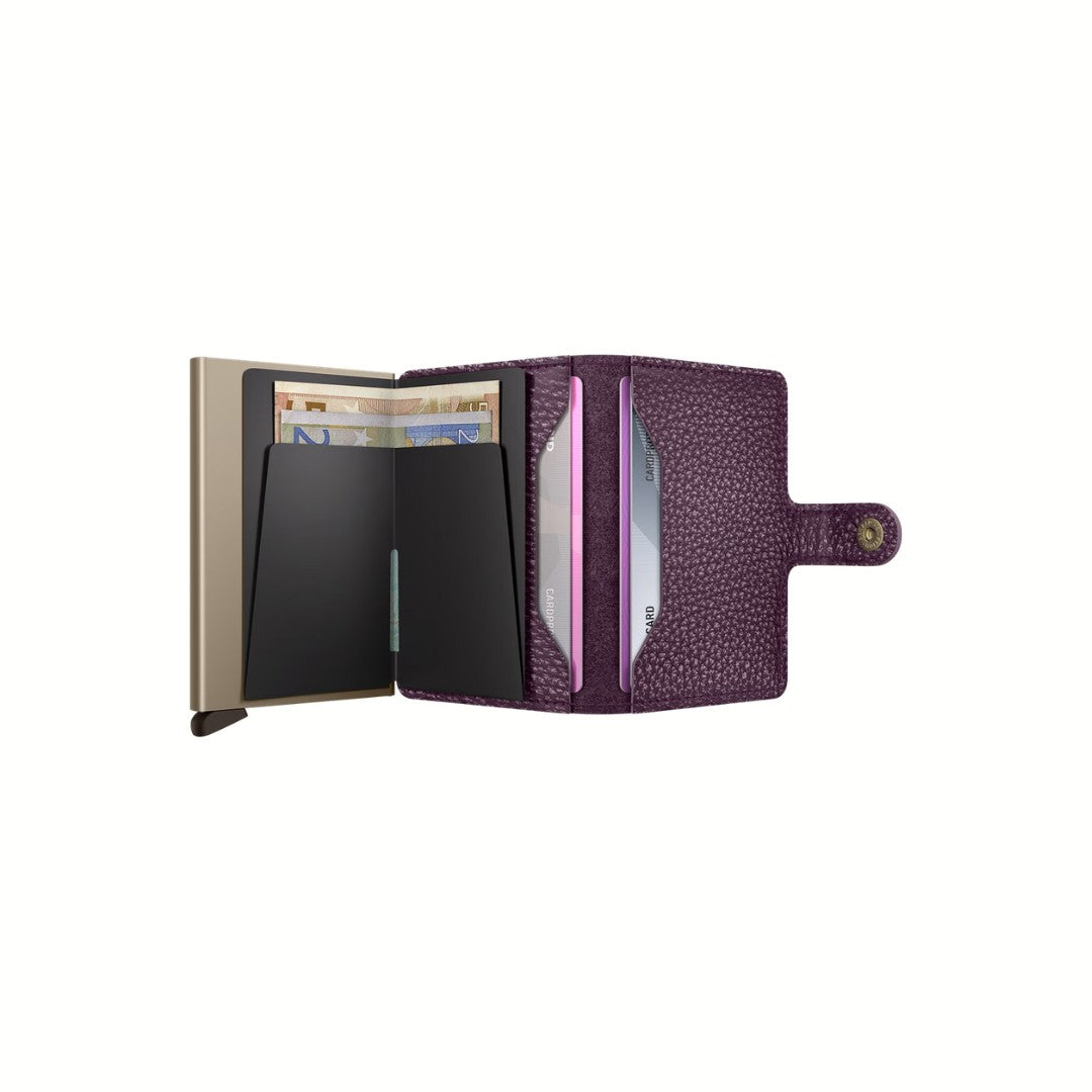 Secrid portafogli compatto in alluminio e pelle "Miniwallet Pebble" Viola MPE.GRAPE