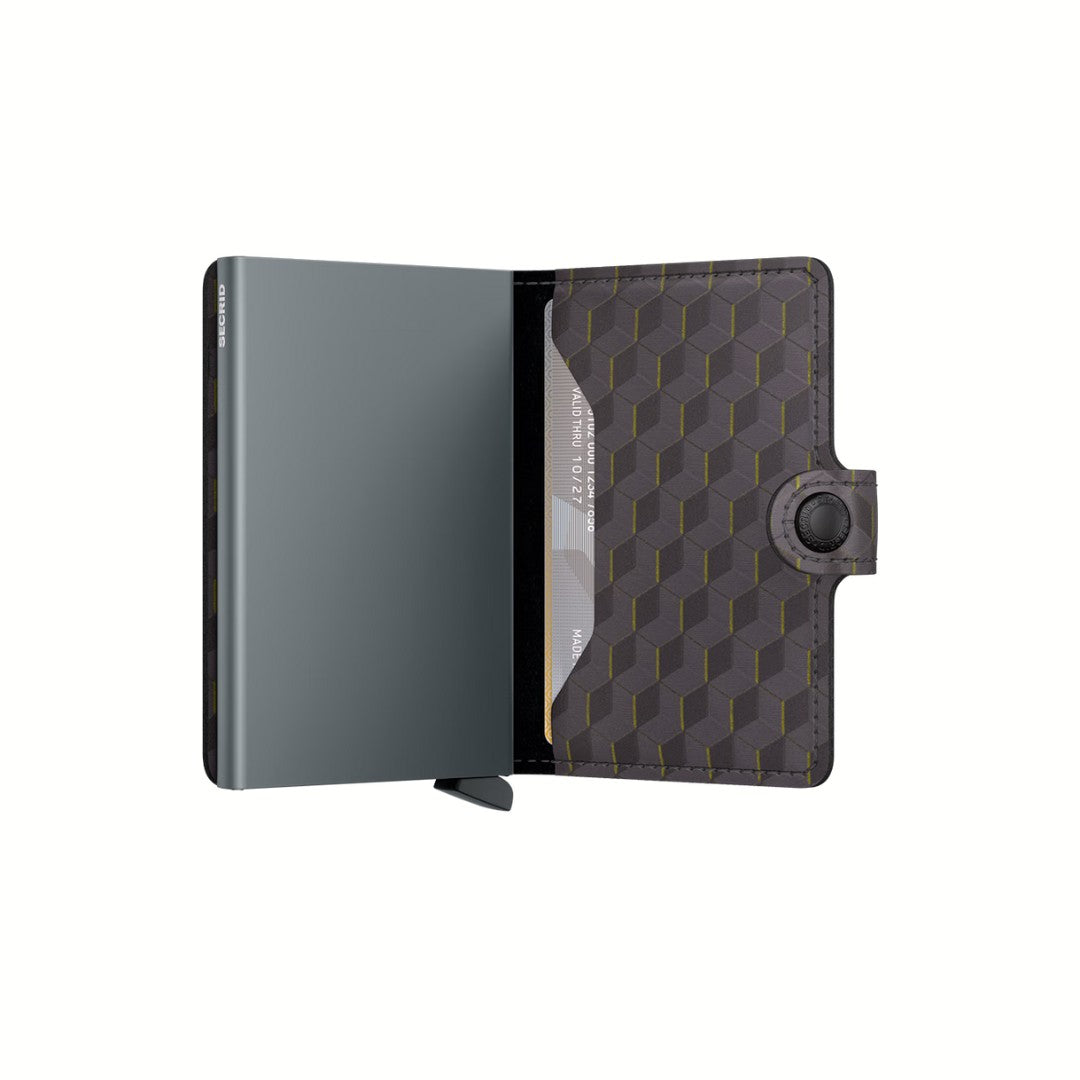 Secrid portafogli compatto in alluminio e pelle "Miniwallet Optical" Grigio MOP.GREY & YELLOW