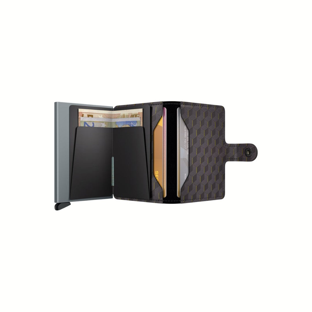 Secrid portafogli compatto in alluminio e pelle "Miniwallet Optical" Grigio MOP.GREY & YELLOW
