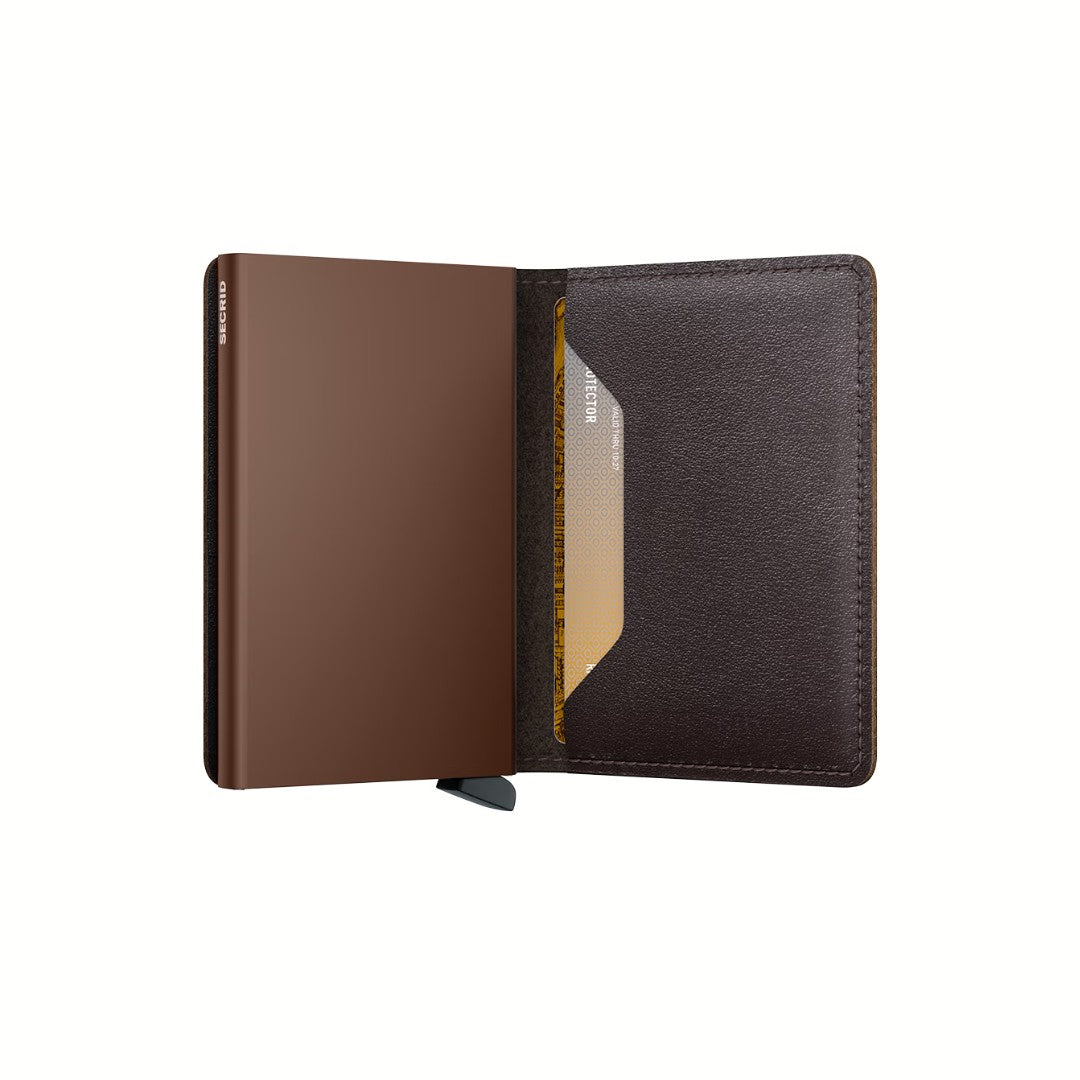 Secrid portafogli compatto in alluminio e pelle "Slimwallet Original" Marrone SO.CHOCOLATE