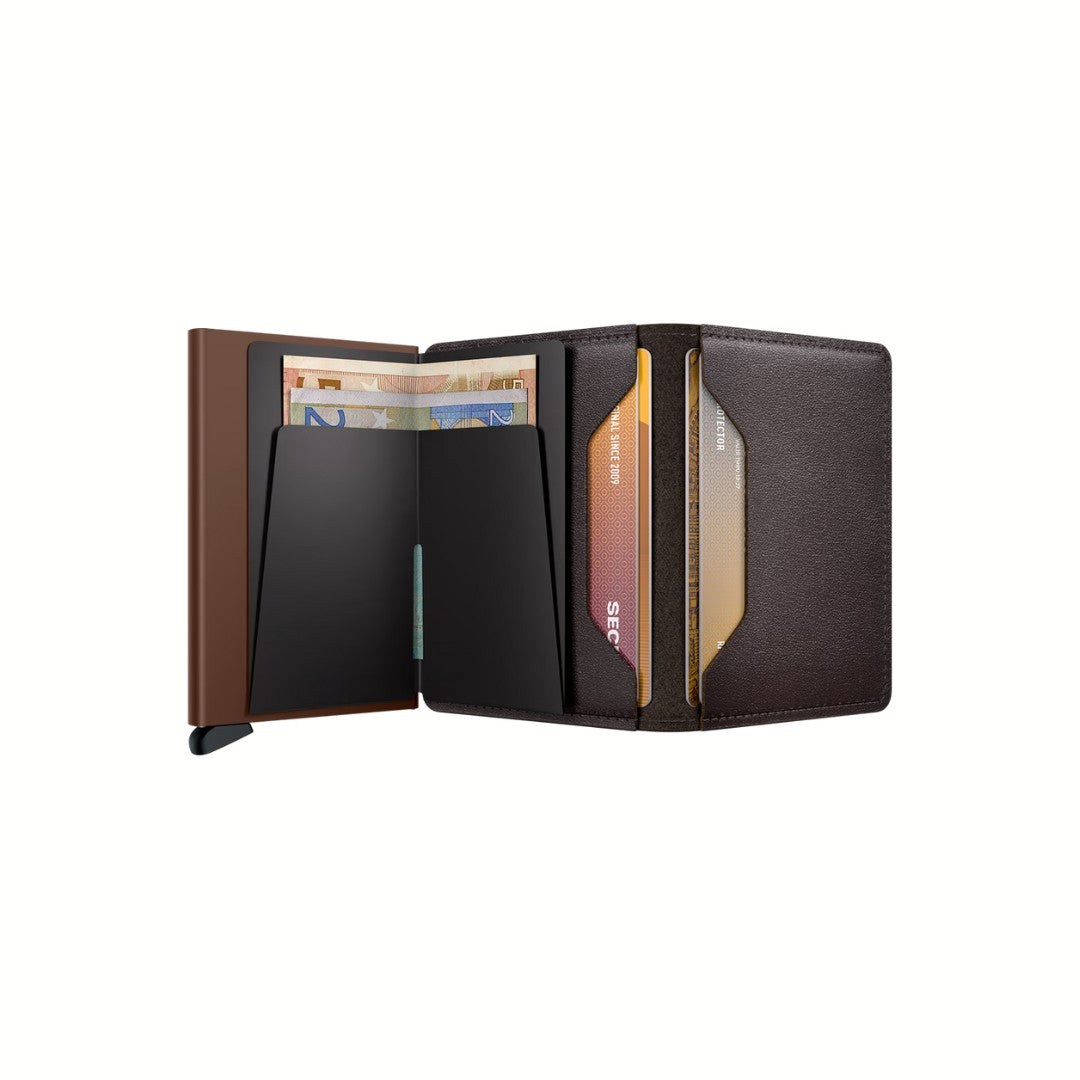 Secrid portafogli compatto in alluminio e pelle "Slimwallet Original" Marrone SO.CHOCOLATE