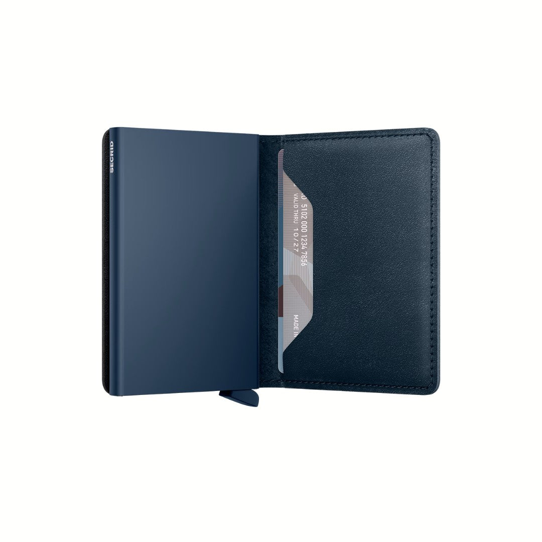 Secrid portafogli compatto in alluminio e pelle "Slimwallet Original" Blu SO.NAVY & NAVY