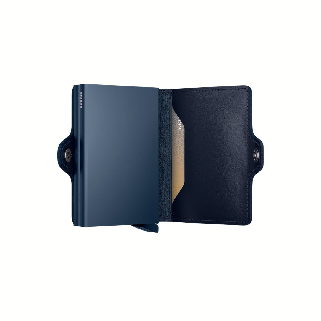 Secrid portafogli compatto in alluminio e pelle "Twinwallet Original" Blu TO.NAVY & NAVY