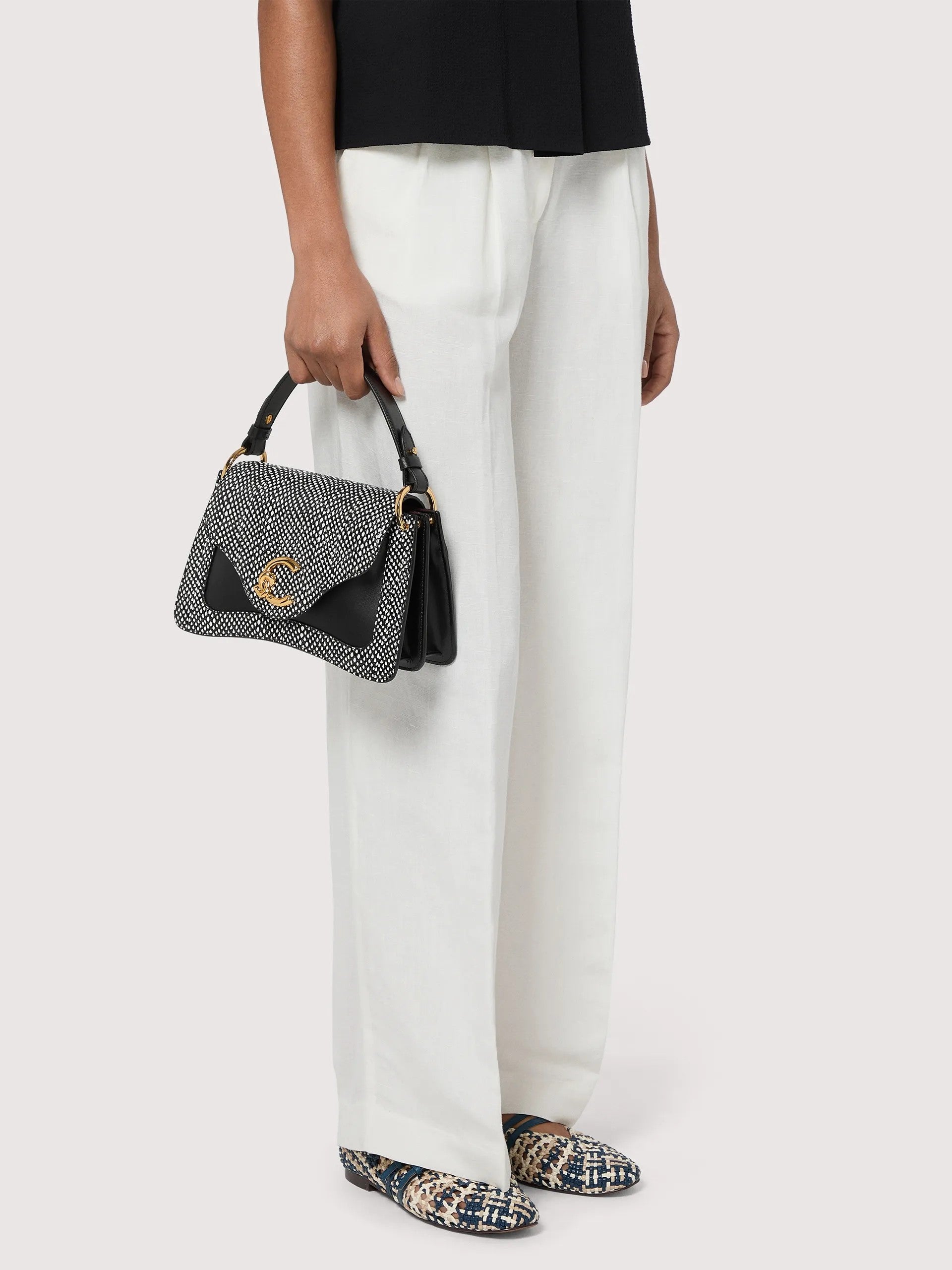 Coccinelle borsa a mano in pelle "C-Me Ela" Bianco e nero E1U4I180201.001 NOIR