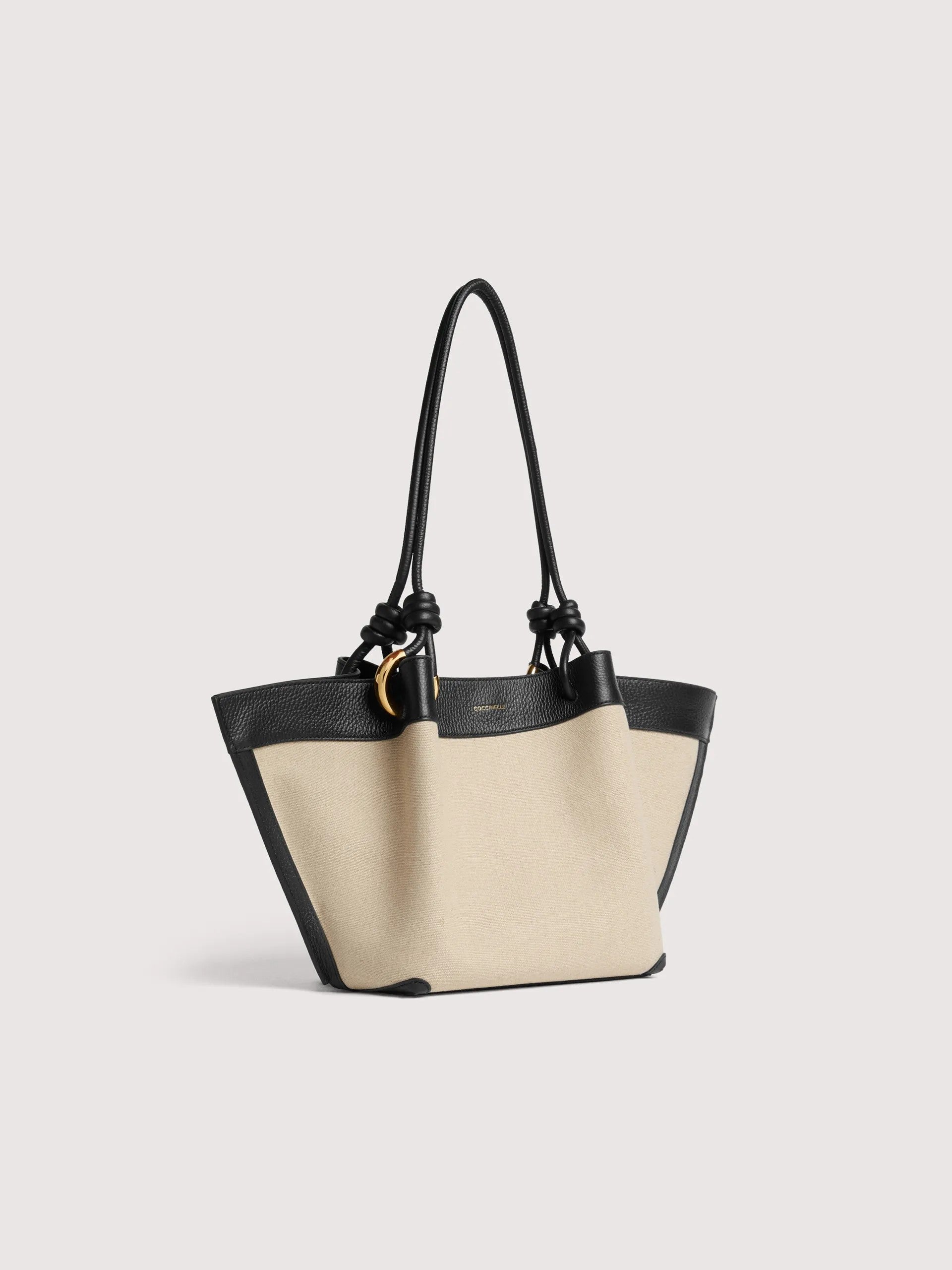 Coccinelle borsa shopping intessuto e pelle "Finn Canvas" Nero E1U06110201.846 NATURAL/NOIR