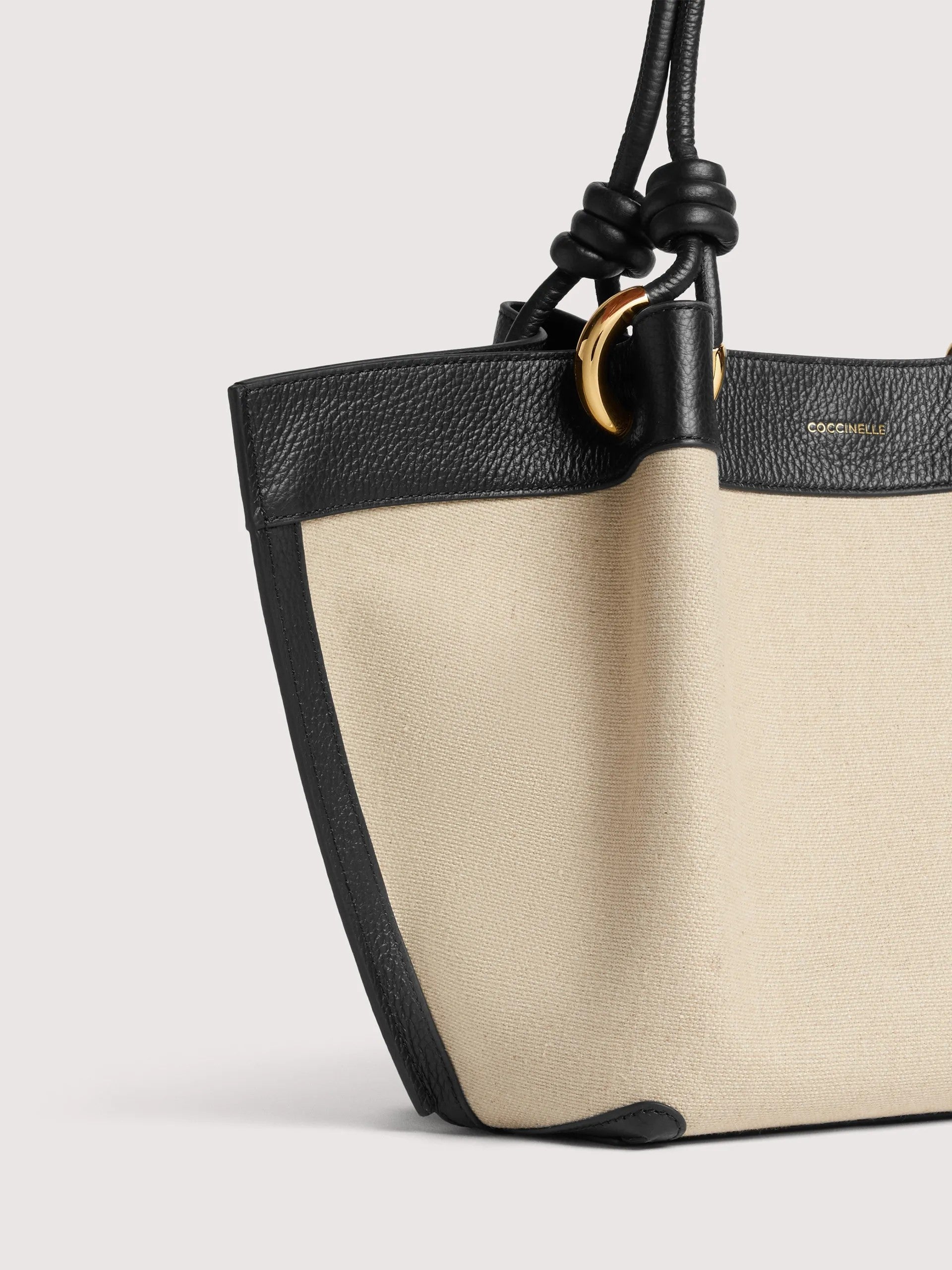 Coccinelle borsa shopping intessuto e pelle "Finn Canvas" Nero E1U06110201.846 NATURAL/NOIR