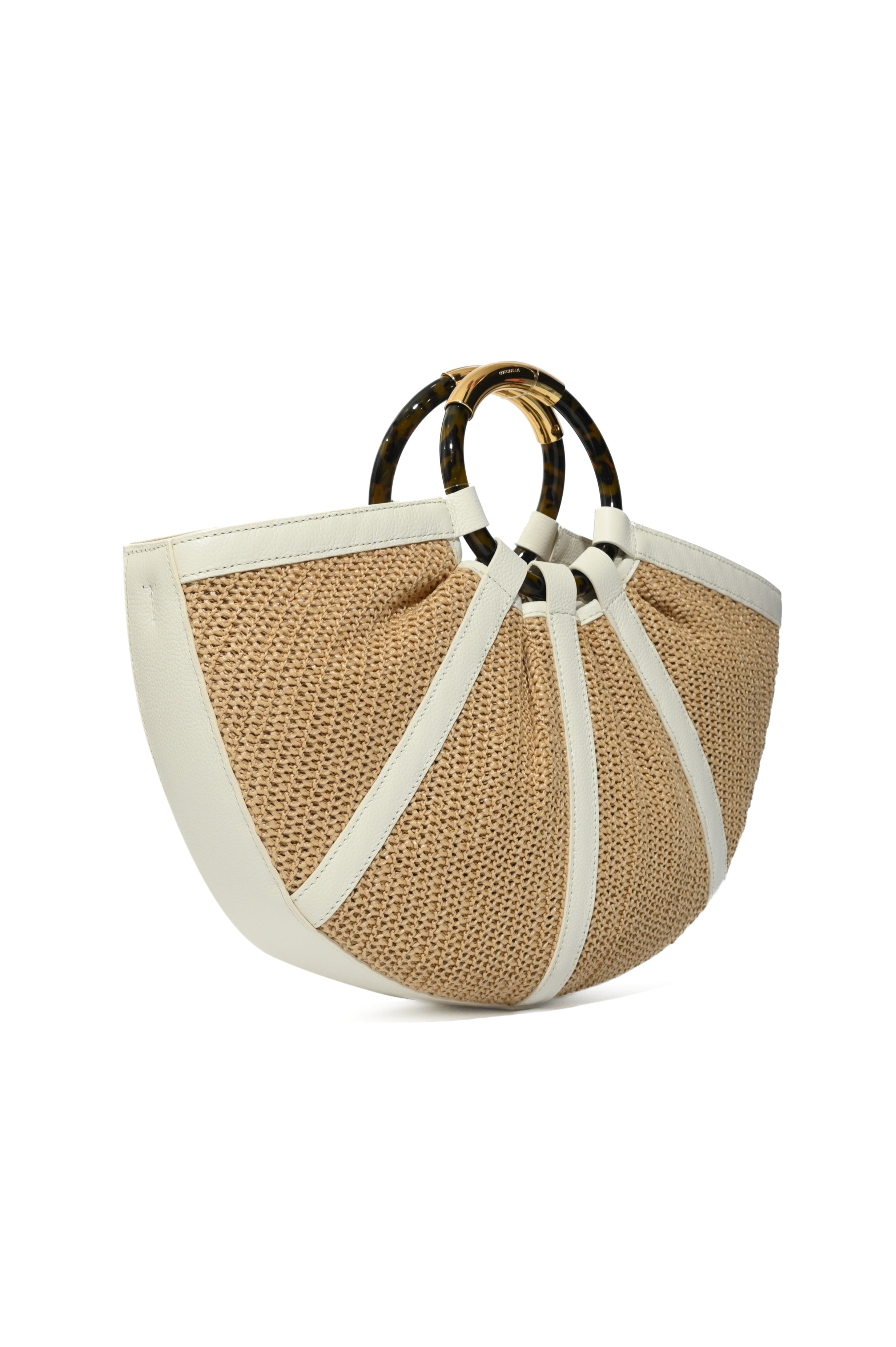 Coccinelle borsa a mano in raffia e pelle "Shell Straw" Bianco E1U5D180101.392 NATURAL/PEARL