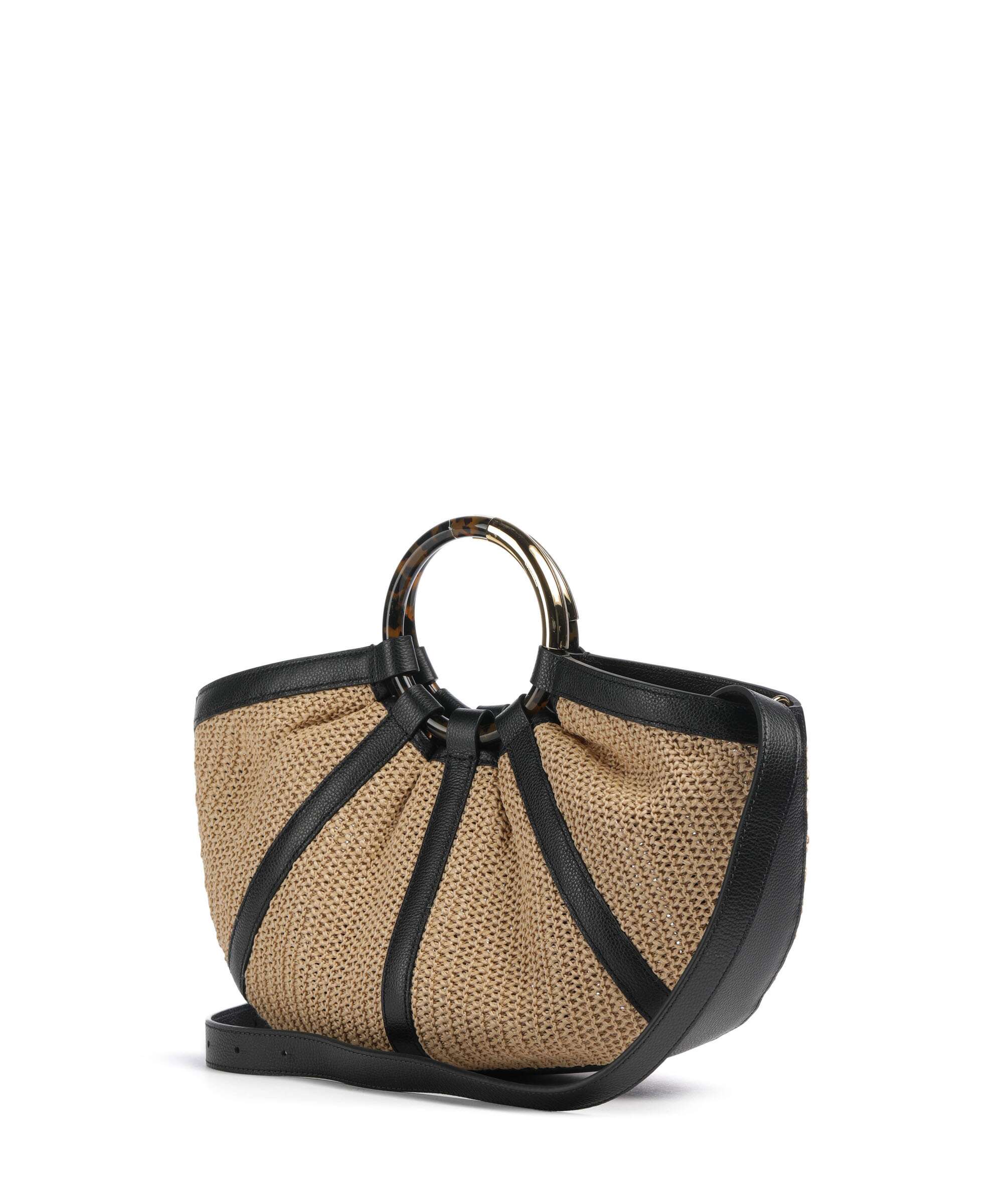 Coccinelle borsa a mano in raffia e pelle "Shell Straw" Nero E1U5D180101.846 NATURAL/NOIR