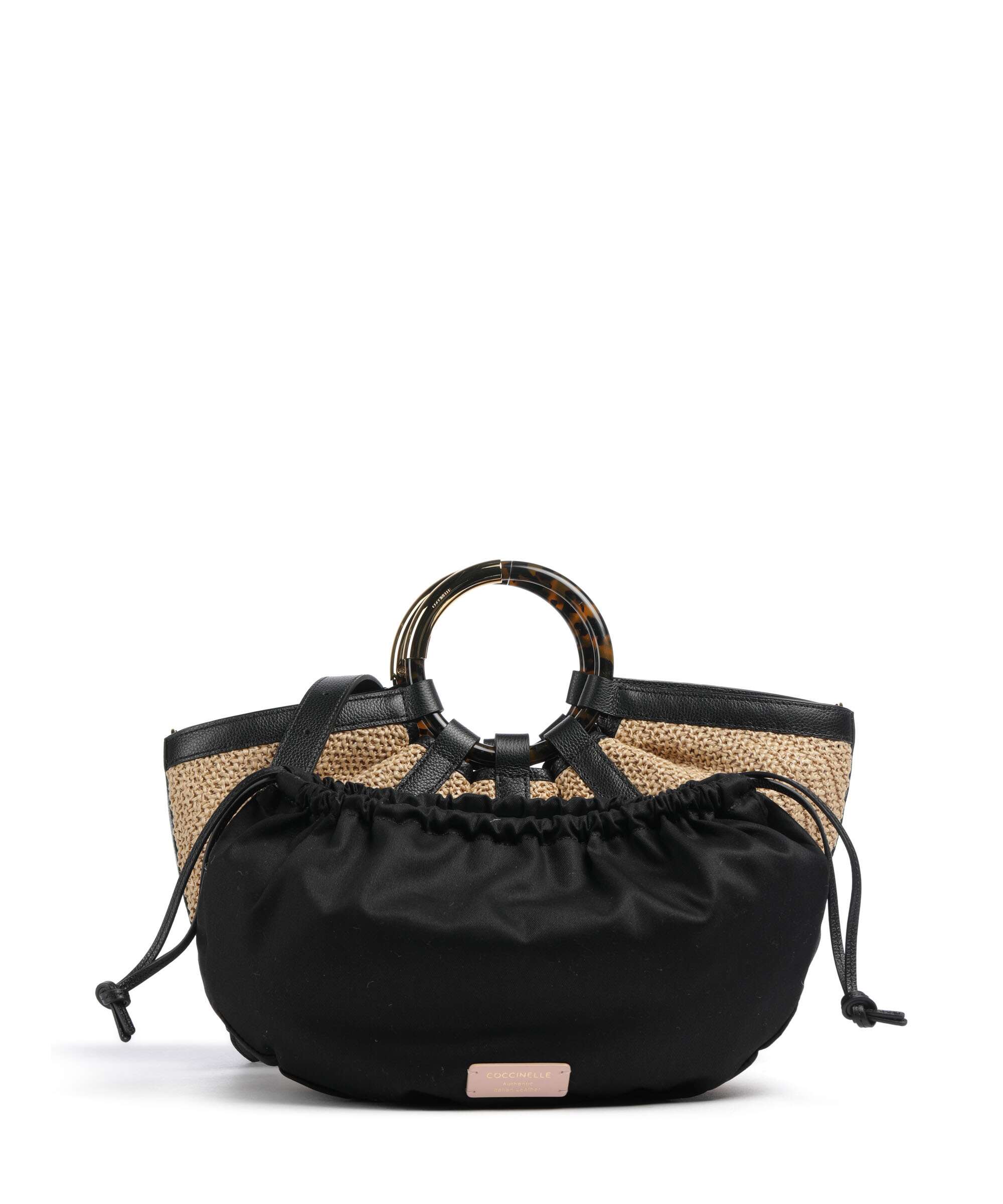 Coccinelle borsa a mano in raffia e pelle "Shell Straw" Nero E1U5D180101.846 NATURAL/NOIR