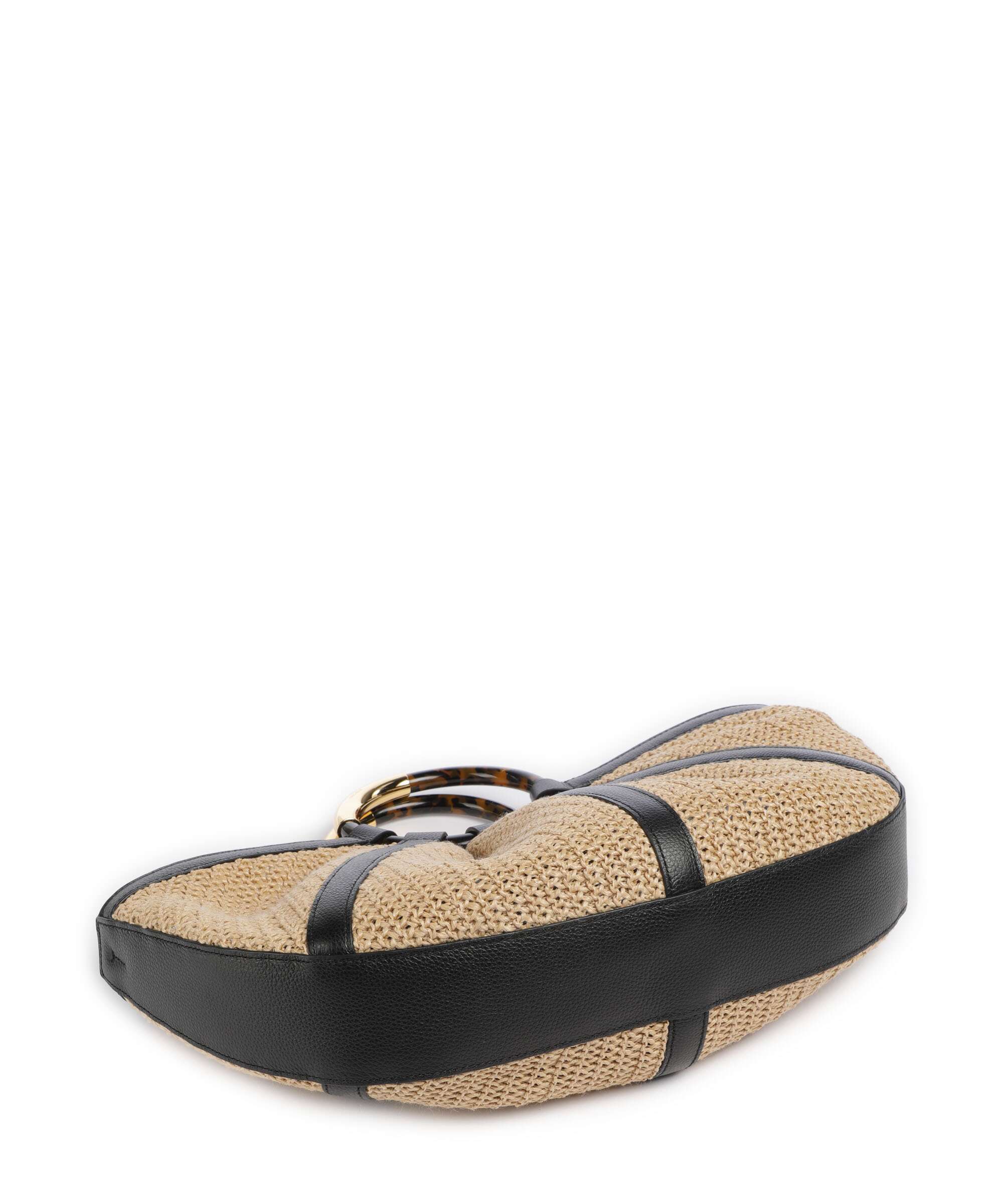 Coccinelle borsa a mano in raffia e pelle "Shell Straw" Nero E1U5D180101.846 NATURAL/NOIR