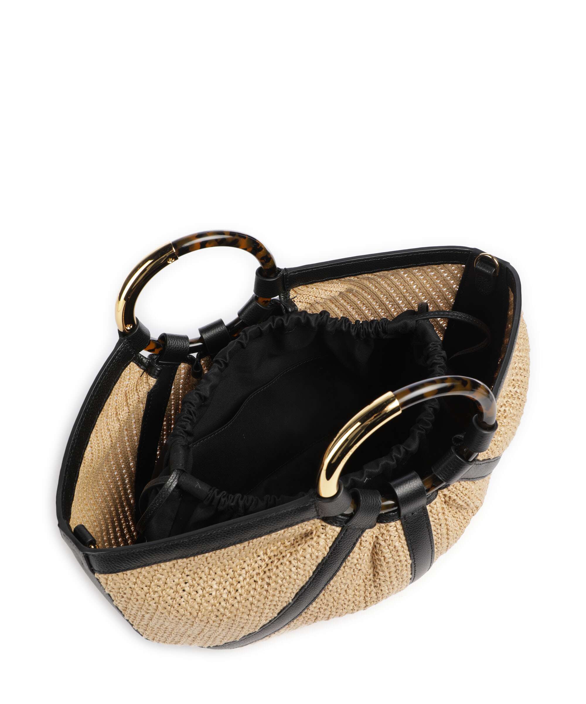 Coccinelle borsa a mano in raffia e pelle "Shell Straw" Nero E1U5D180101.846 NATURAL/NOIR