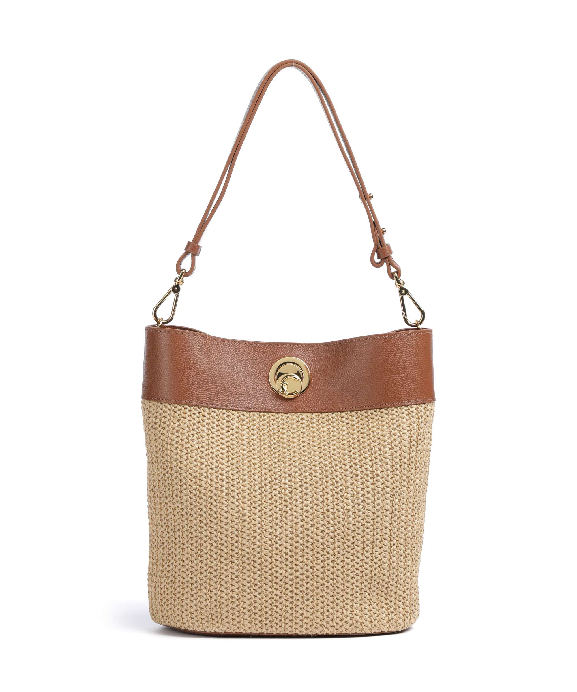 Coccinelle borsa secchiello in rafia e pelle "Nikla Straw" Cuoio E1UA0230101.675 NATURAL/COGNAC