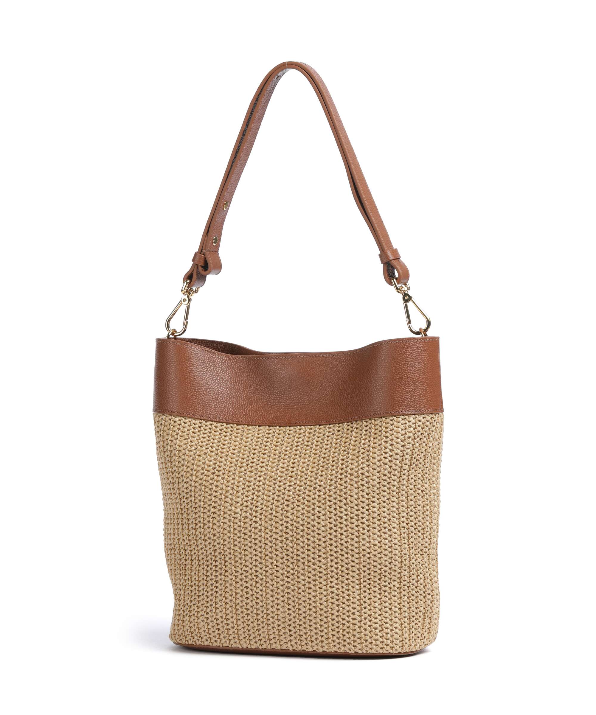 Coccinelle borsa secchiello in rafia e pelle "Nikla Straw" Cuoio E1UA0230101.675 NATURAL/COGNAC