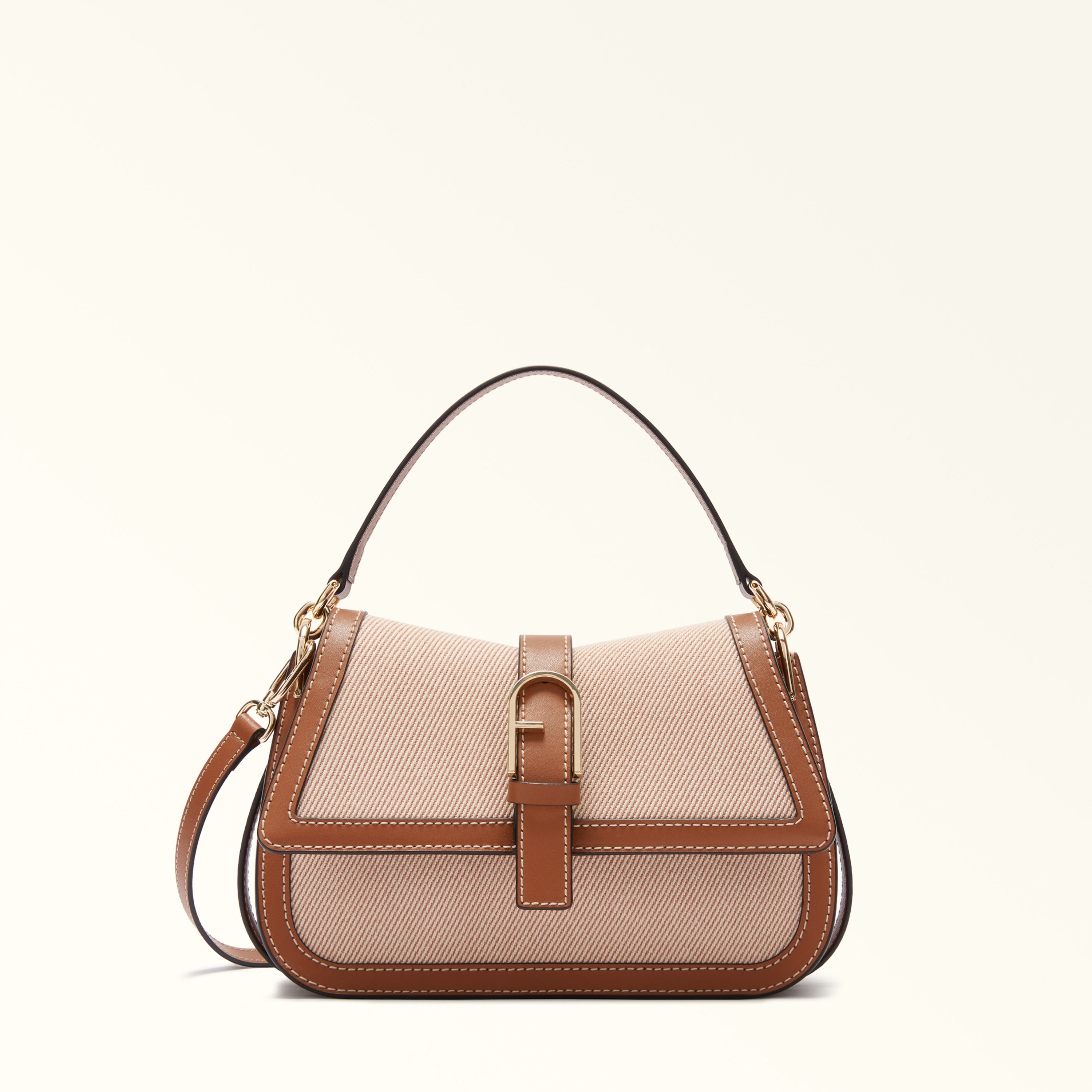 Furla borsa a spalla in tessuto e pelle "Flow" Multicolor WB02042.TCO00 TONI COGNAC