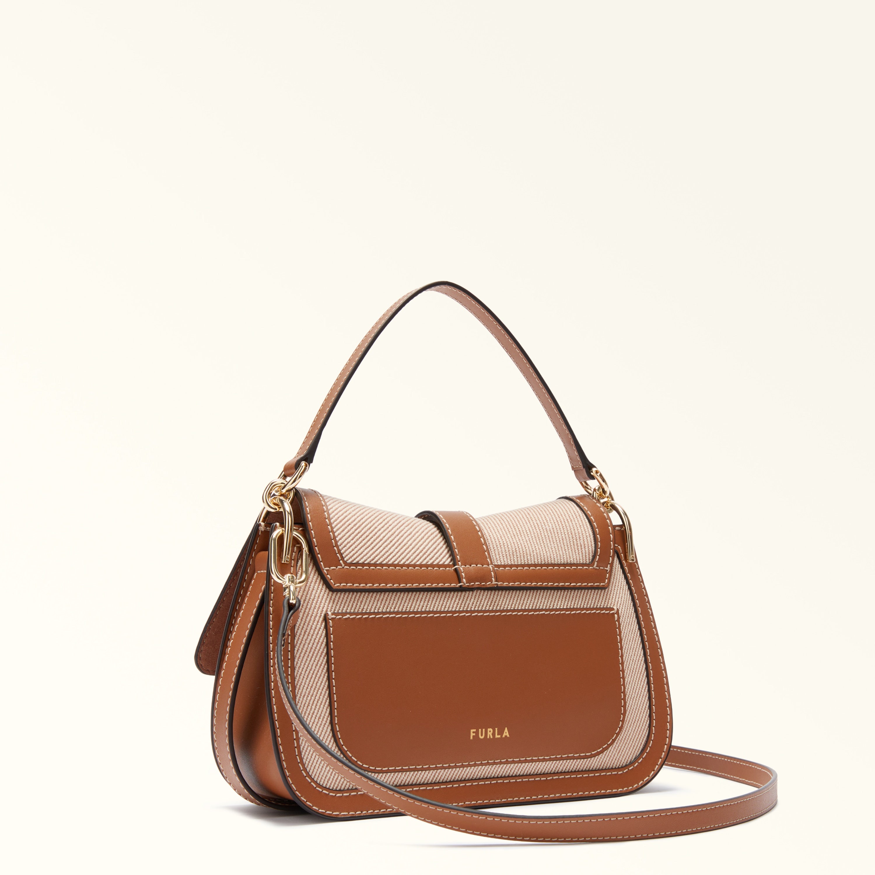 Furla borsa a spalla in tessuto e pelle "Flow" Multicolor WB02042.TCO00 TONI COGNAC