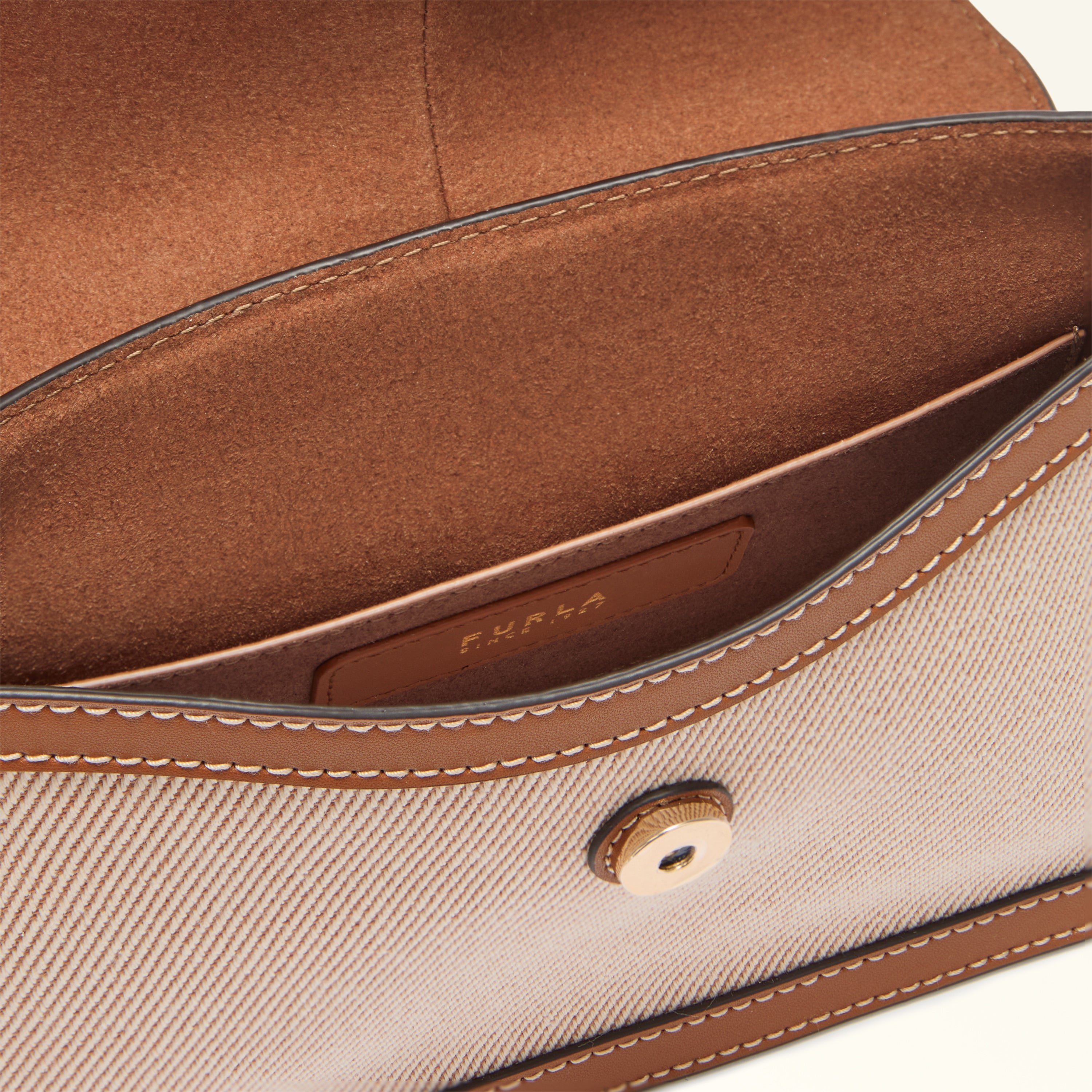 Furla borsa a spalla in tessuto e pelle "Flow" Multicolor WB02042.TCO00 TONI COGNAC