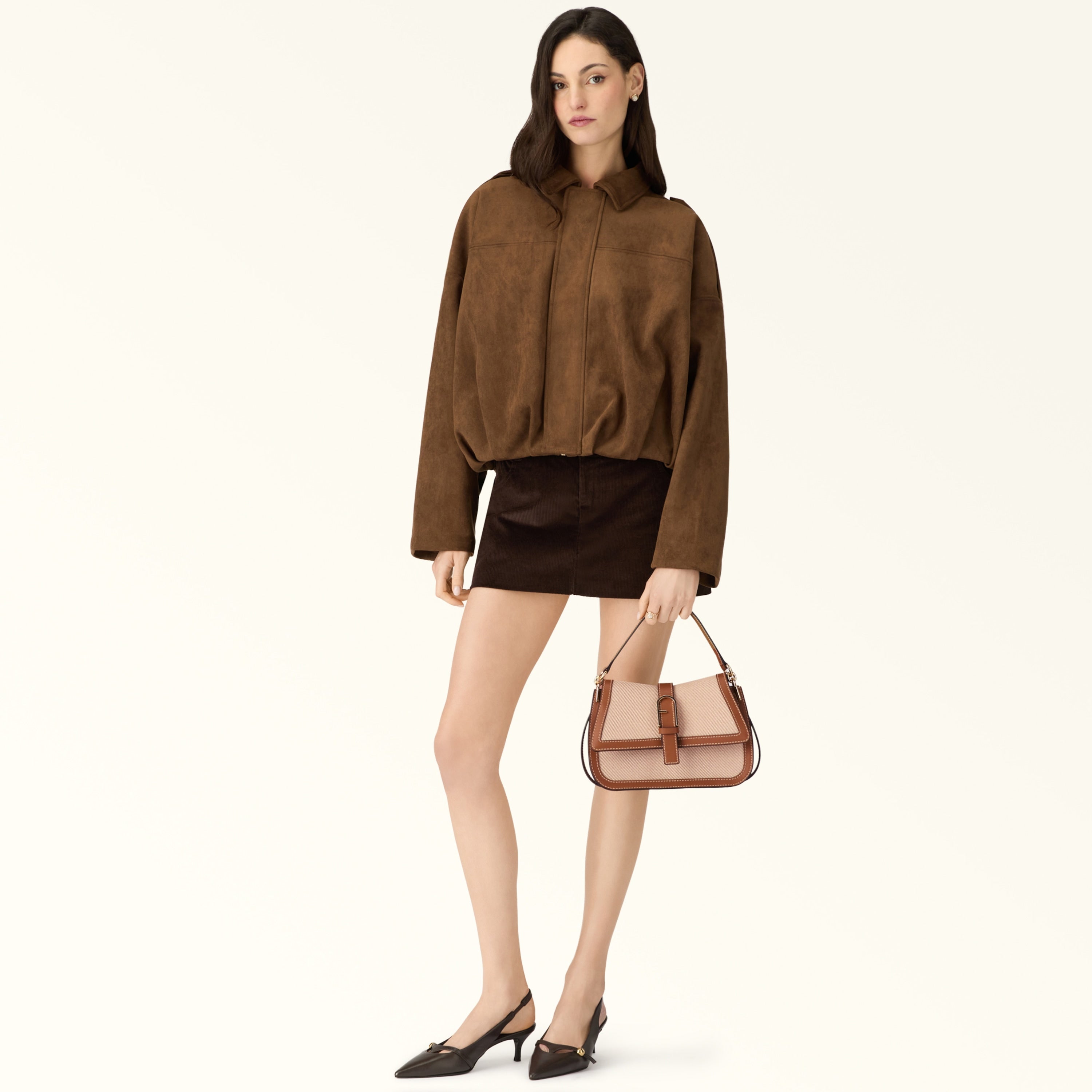 Furla borsa a spalla in tessuto e pelle "Flow" Multicolor WB02042.TCO00 TONI COGNAC