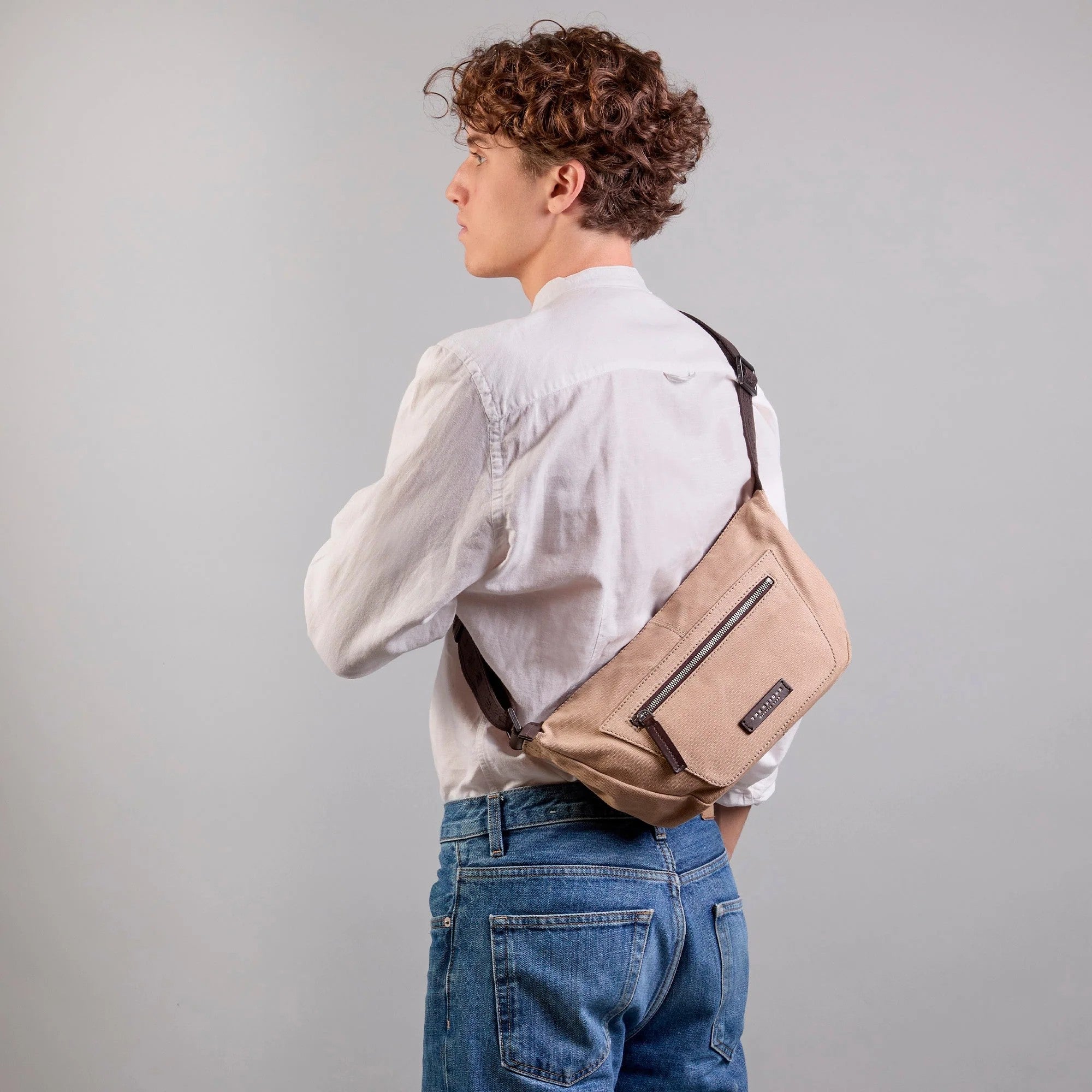 The Bridge borsa a tracolla in tessuto e pelle "Igor" Beige 072305KF.005 NATURALE-MORO