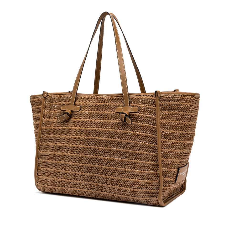 Gianni Chiarini borsa shopping in raffia e pelle "Marcella" Marrone BS6850COMM RVMRK.1117 CARAMELL