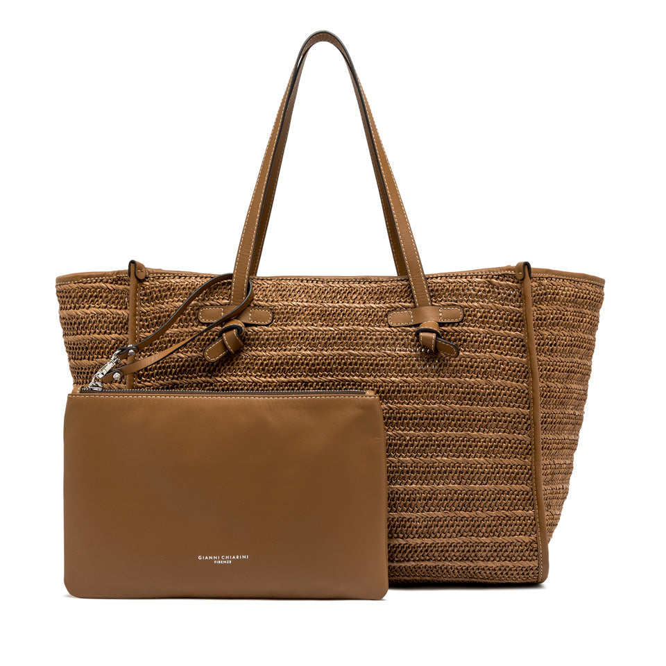 Gianni Chiarini borsa shopping in raffia e pelle "Marcella" Marrone BS6850COMM RVMRK.1117 CARAMELL