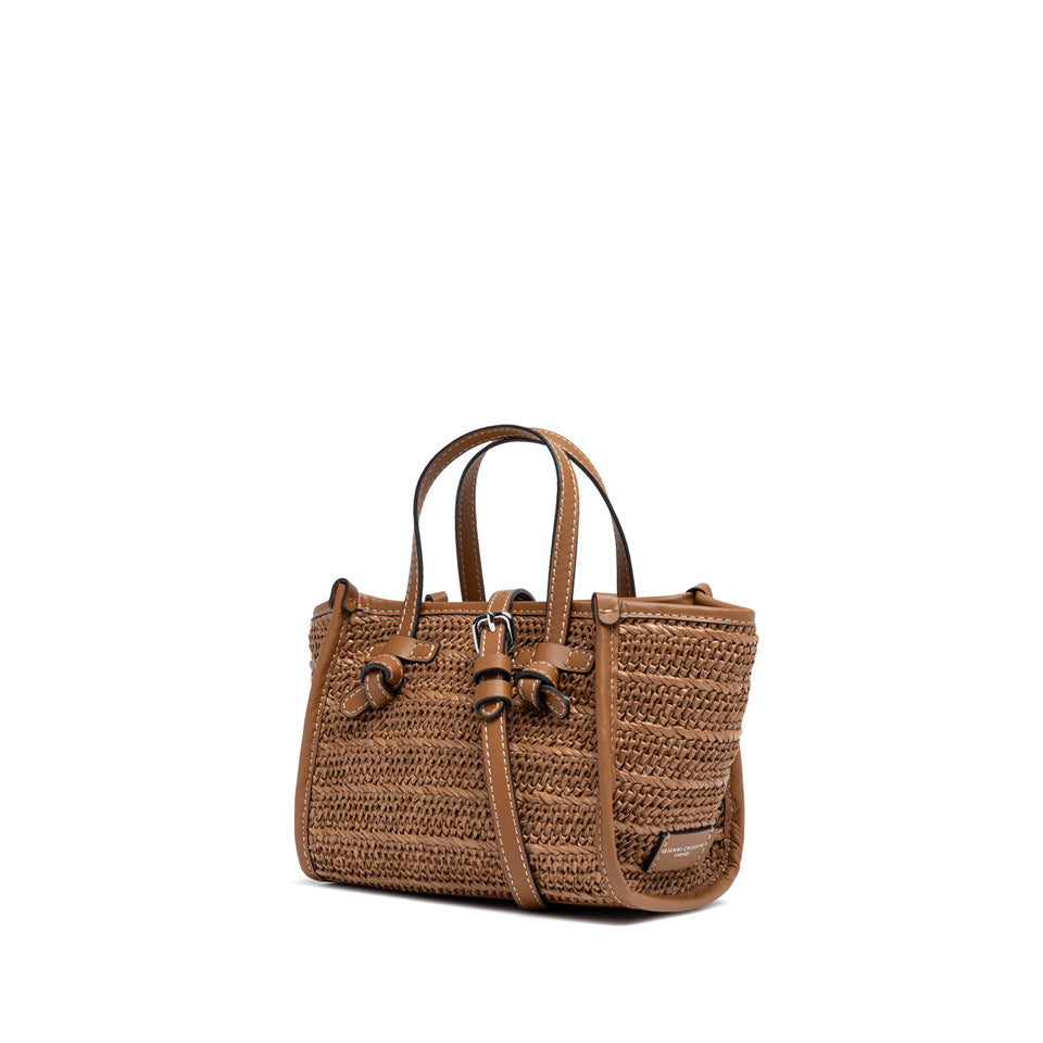 Gianni Chiarini borsa a mano in raffia e pelle "Miss Marcella" Cuoio BS8065COMM RVMRK.1117 CARAMELL