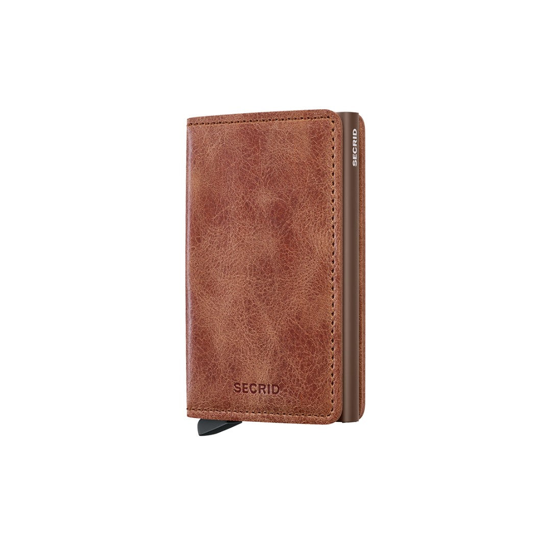 Secrid portafogli compatto in alluminio e pelle "Slimwallet Vintage" Cuoio SV.COGNAC-BROWN