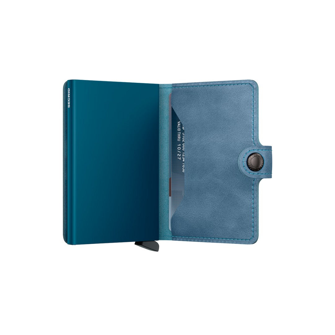 Secrid portafogli compatto in alluminio e pelle "Miniwallet Vintage" Petrolio MV.TEAL