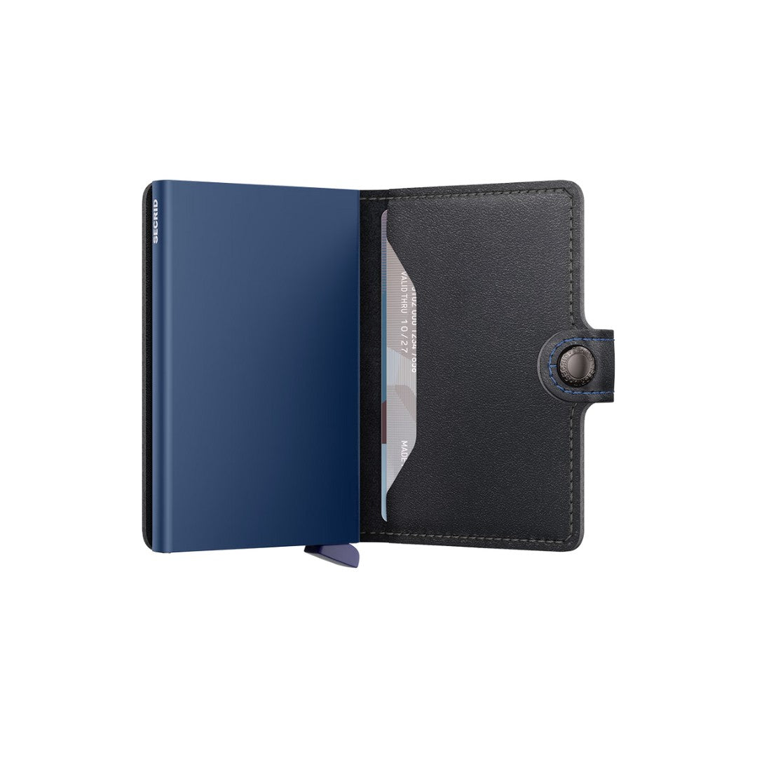 Secrid portafogli compatto in alluminio e pelle "Miniwallet Original" Nero MO.BLACK-NAVY