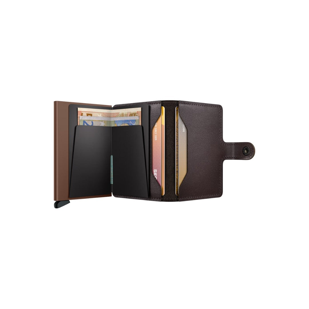 Secrid portafogli compatto in alluminio e pelle "Miniwallet Original" Marrone MO.CHOCOLATE