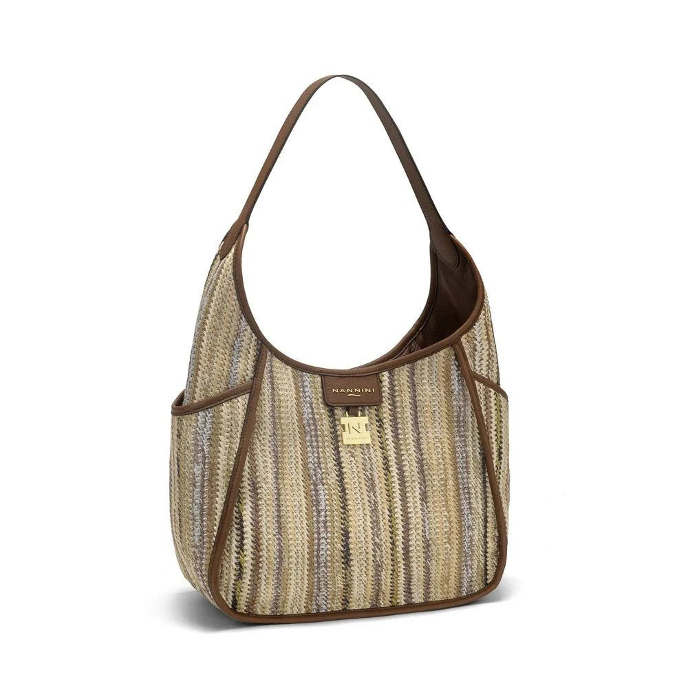 Nannini borsa a spalla in raffia e pelle "Siria-G" Multicolor 19401-2.BRUCIATO/BRUCIATO