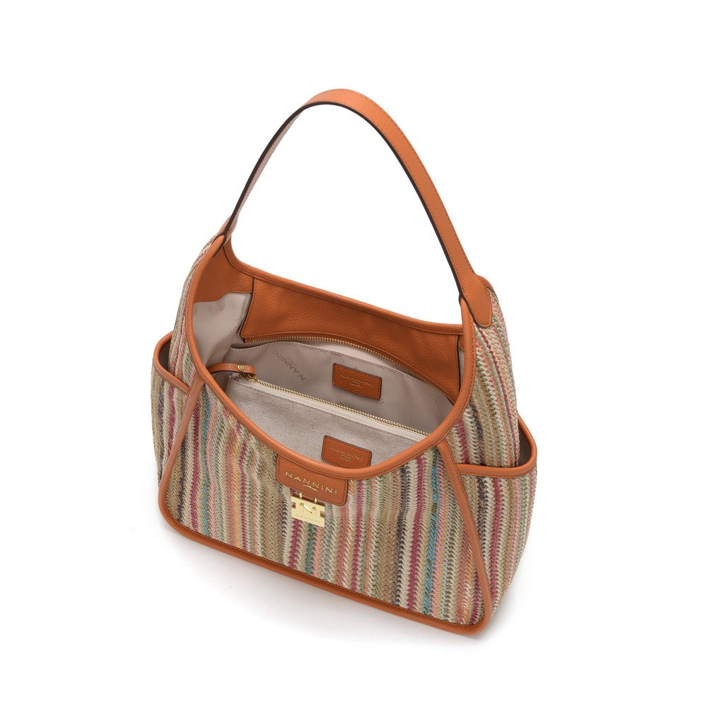 Nannini borsa a spalla in raffia e pelle "Siria-G" Multicolor 19401-2.ARANCIO/ARANCIO