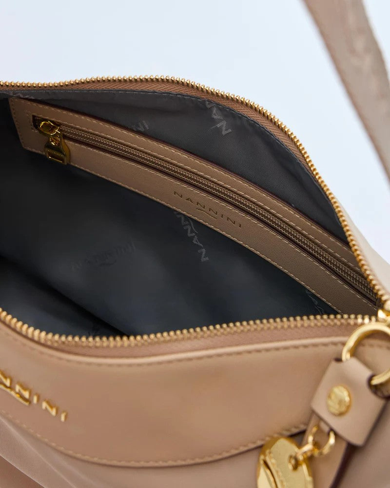 Nannini borsa a tracolla in tessuto e pelle "Liberty" Beige 18243.BEIGE