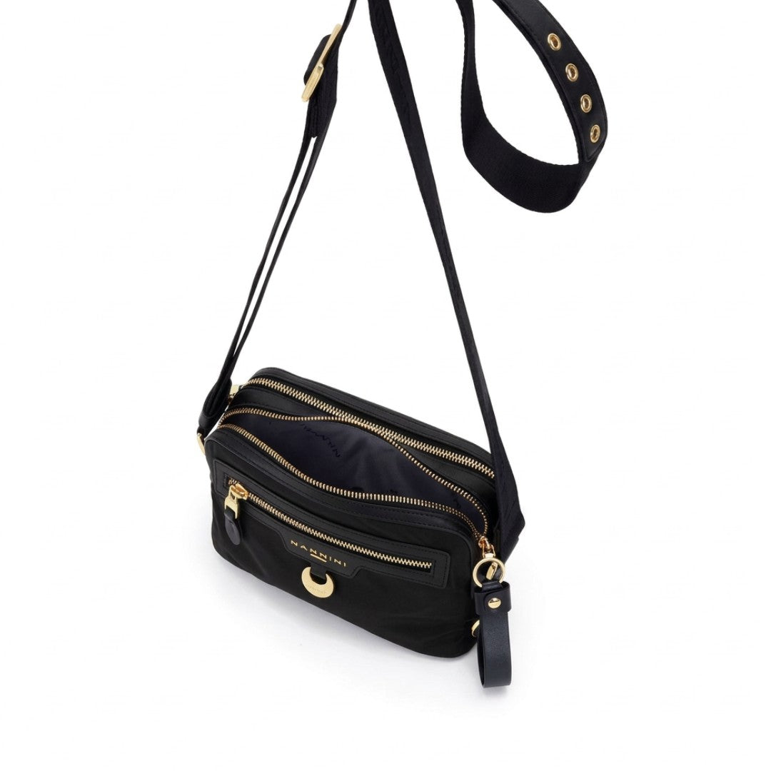 Nannini borsa a tracolla in pelle e tessuto "Liberty" Nero 18450.NERO