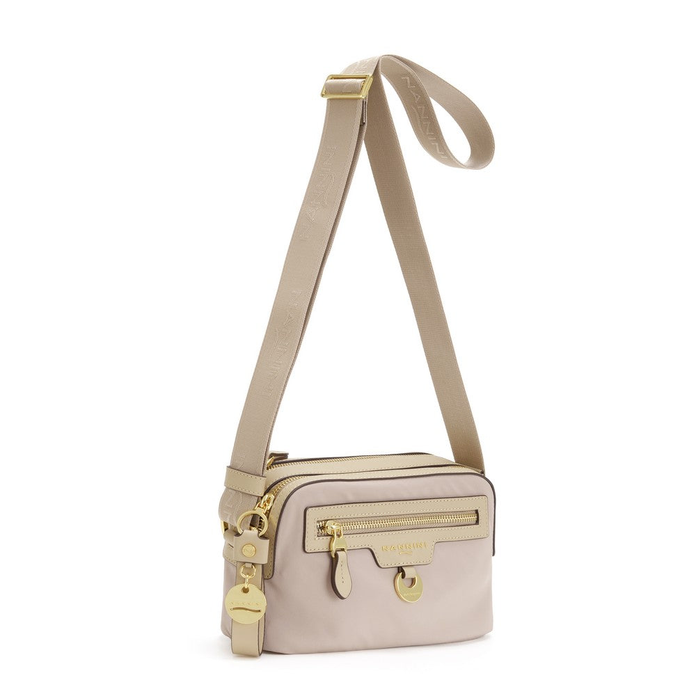 Nannini borsa a tracolla in pelle e tessuto "Liberty" Beige 18450.BEIGE