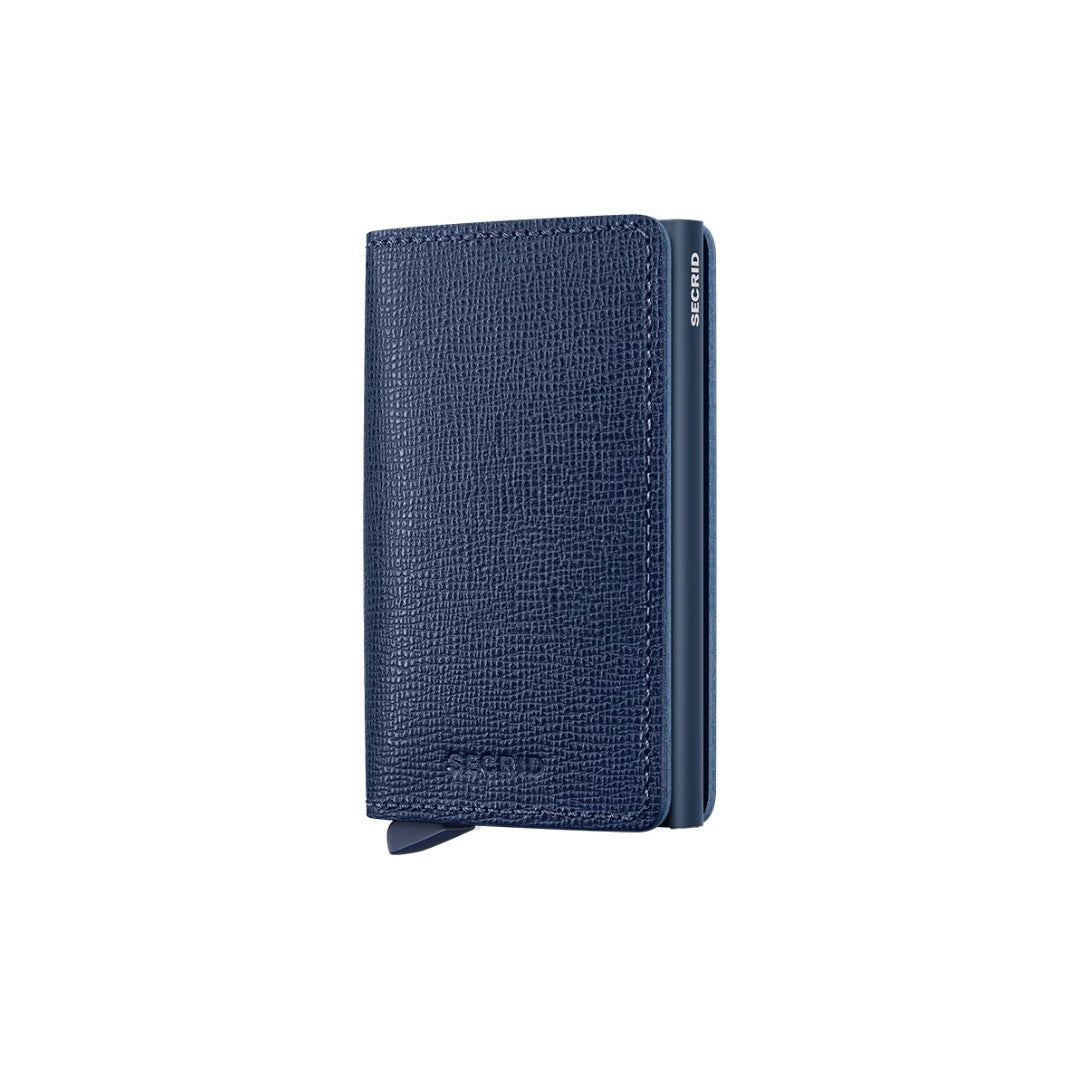 Secrid portafogli compatto in alluminio e pelle "Slimwallet Crisple" Blu SC.NAVY