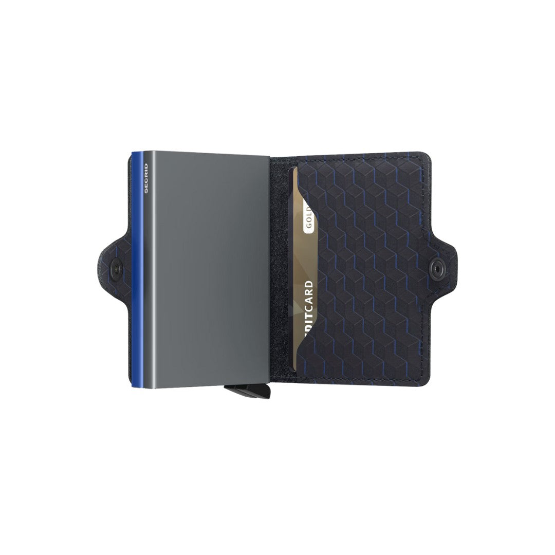 Secrid portafogli compatto in alluminio e pelle "Twinwallet Optical" Blu TOP.TITANIUM-BLU