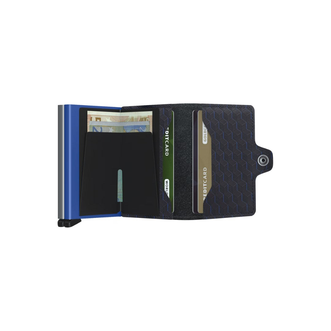 Secrid portafogli compatto in alluminio e pelle "Twinwallet Optical" Blu TOP.TITANIUM-BLU