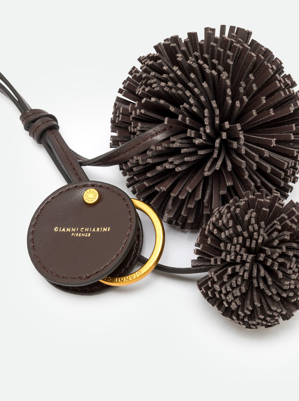 Gianni Chiarini portachiavi a ciondolo in pelle e metallo "Charm" Marrone PC POMPOM 09.2107 ESPRESSO