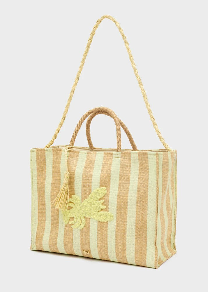 Nalì borsa a mano in tessuto e rafia "Stripes" Giallo QIBS0217.GIALLO